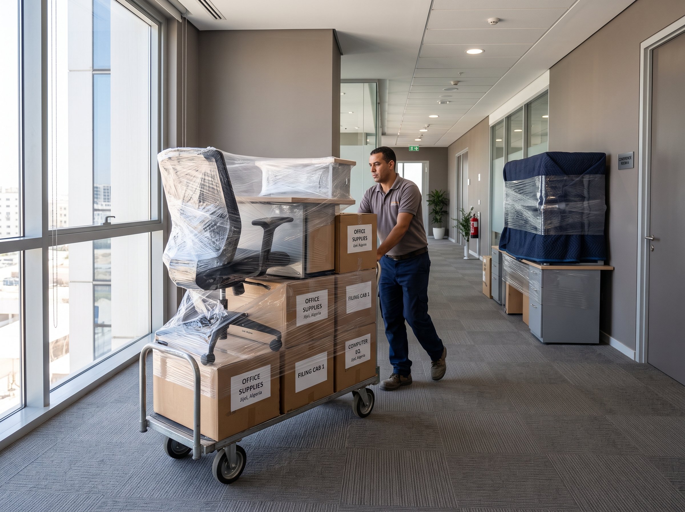 Office relocation — furniture being moved