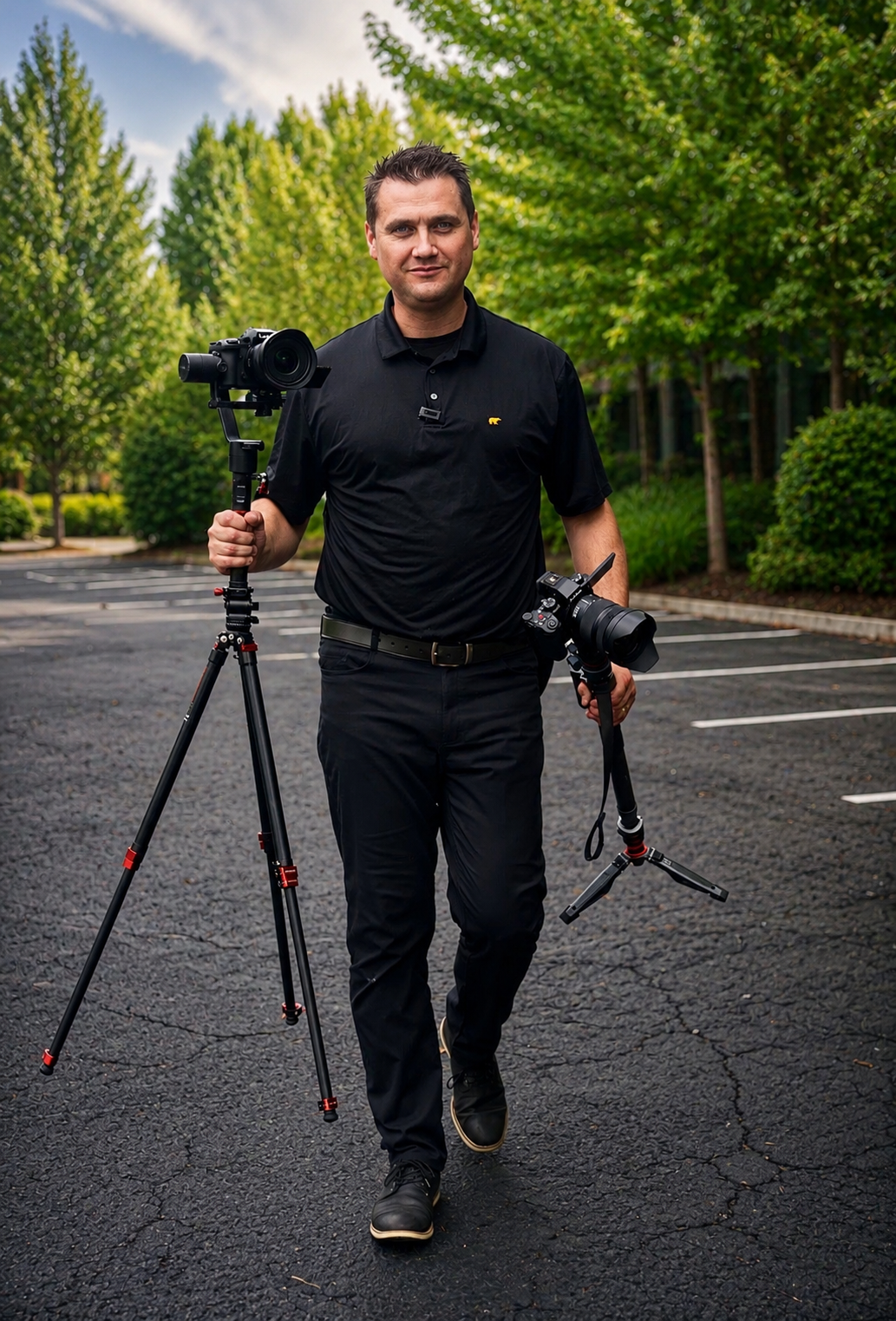 Vows & Ember wedding filmmaker carrying camera equipment