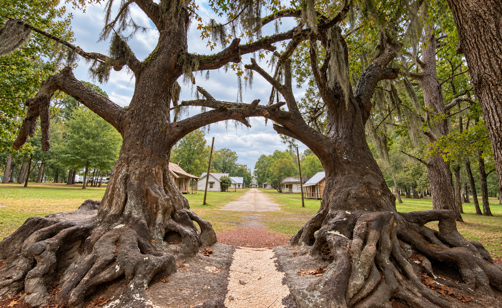 Tree-framed road into Spectre on Jackson Lake Island