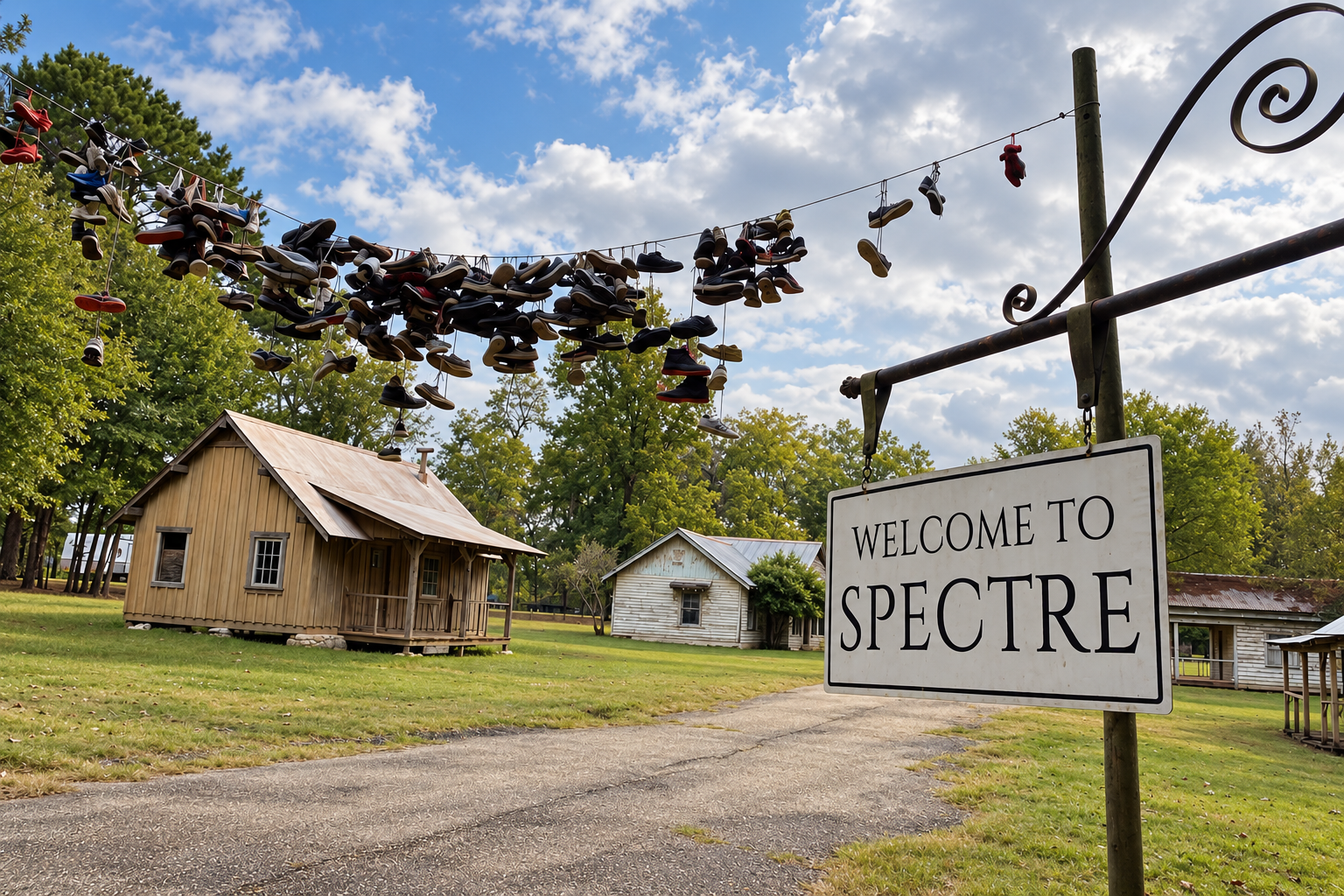 Welcome to Spectre sign beside the shoe line