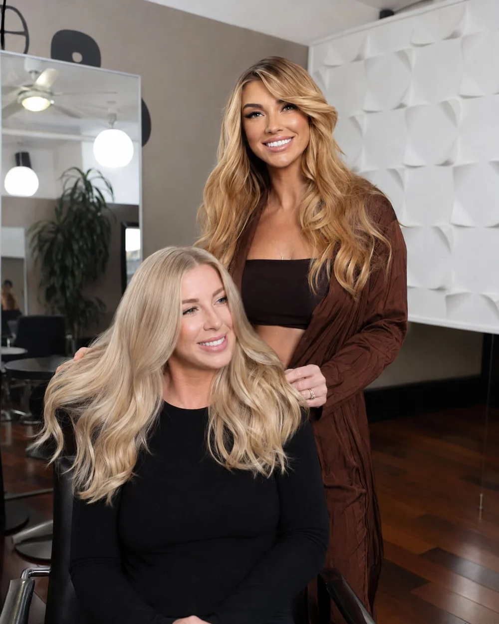 Olena with a client in the salon