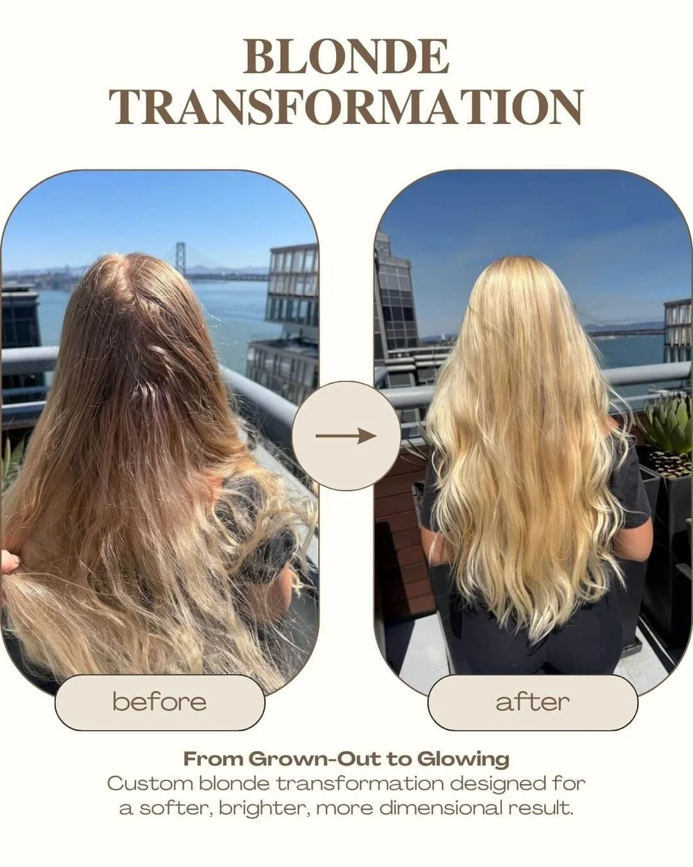 Before and after dimensional blonde work by Olena