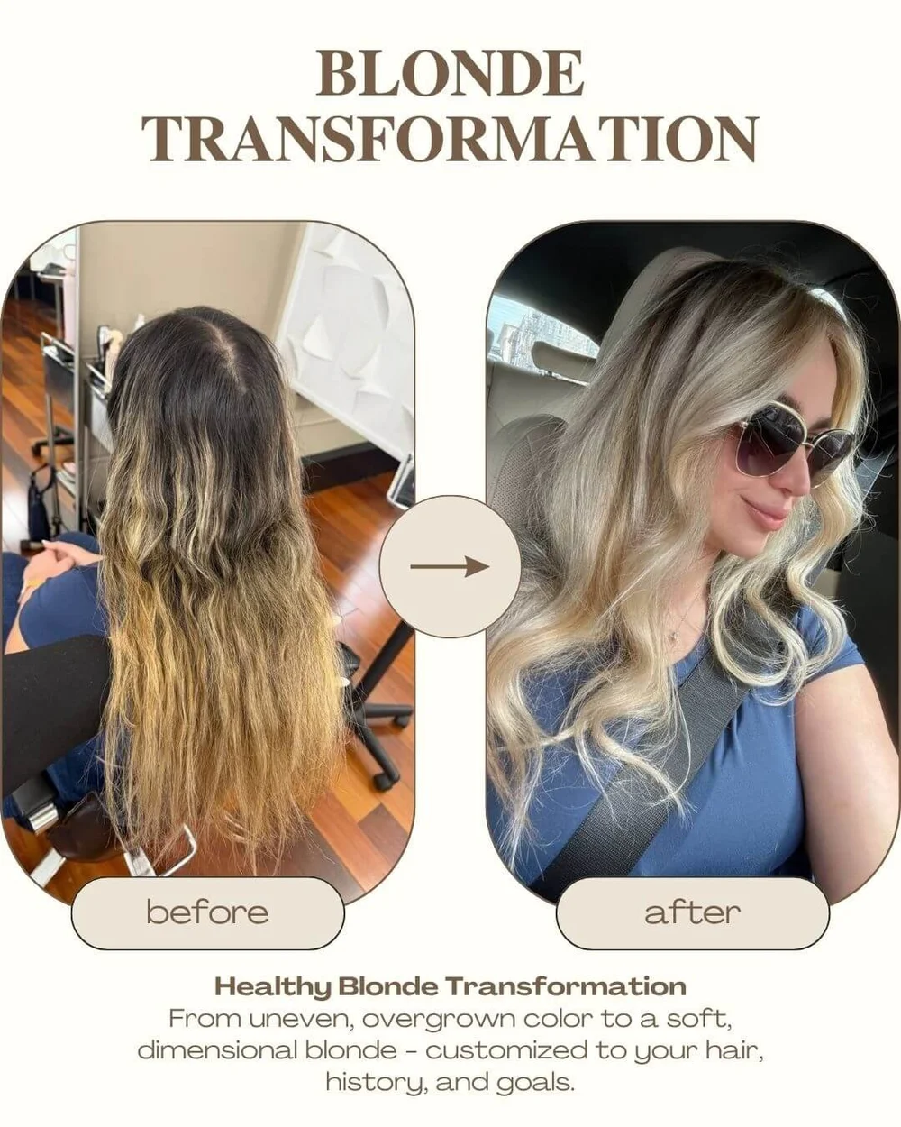 Before and after blonde transformation by Olena