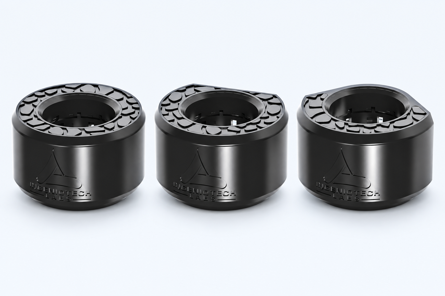 Full Guard, Edge Guard, and Corner Guard in black, shown together from left to right with their distinct profiles.