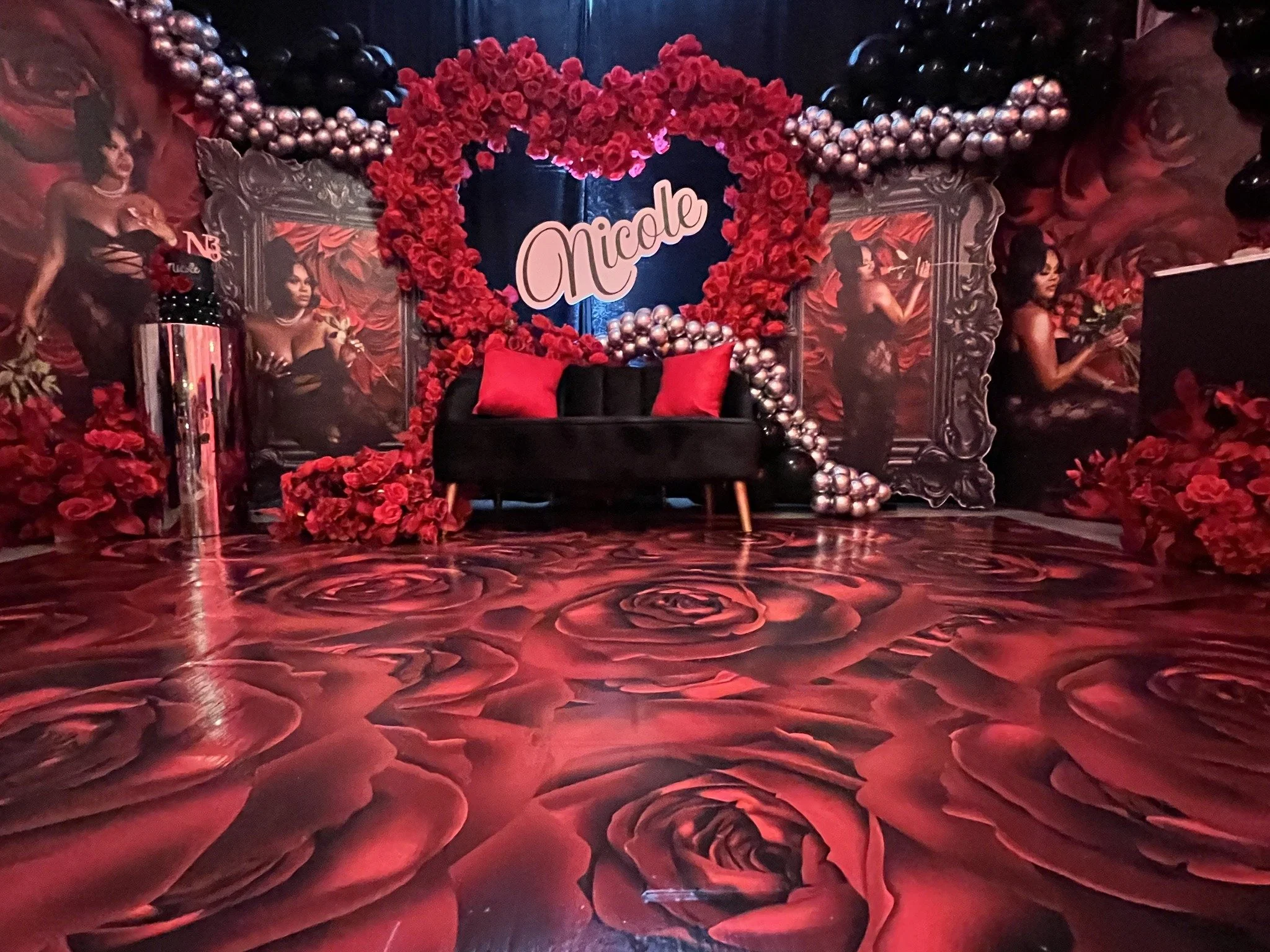 Ten23 Designs Rose party floor wrap + photo boards