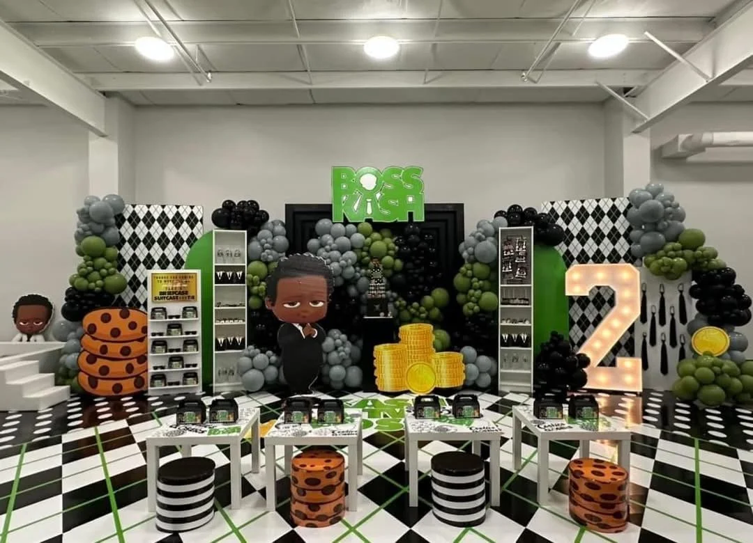 Ten23 Designs custom Boss Rich birthday event branding + floor wrap