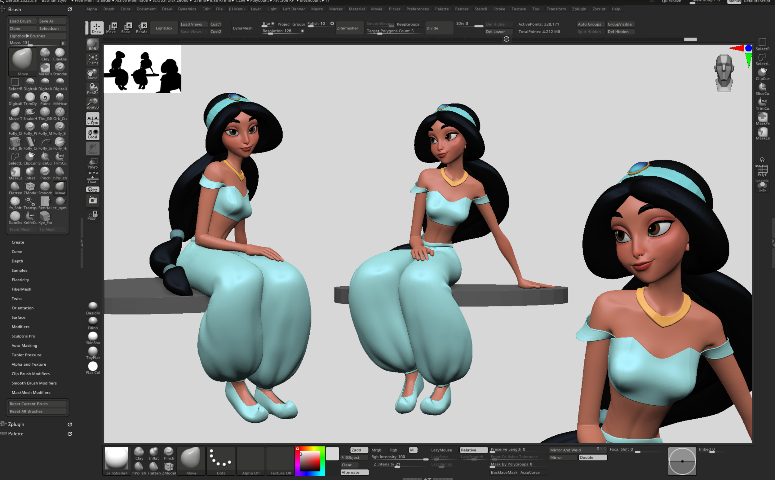 Jasmine posed character work in progress