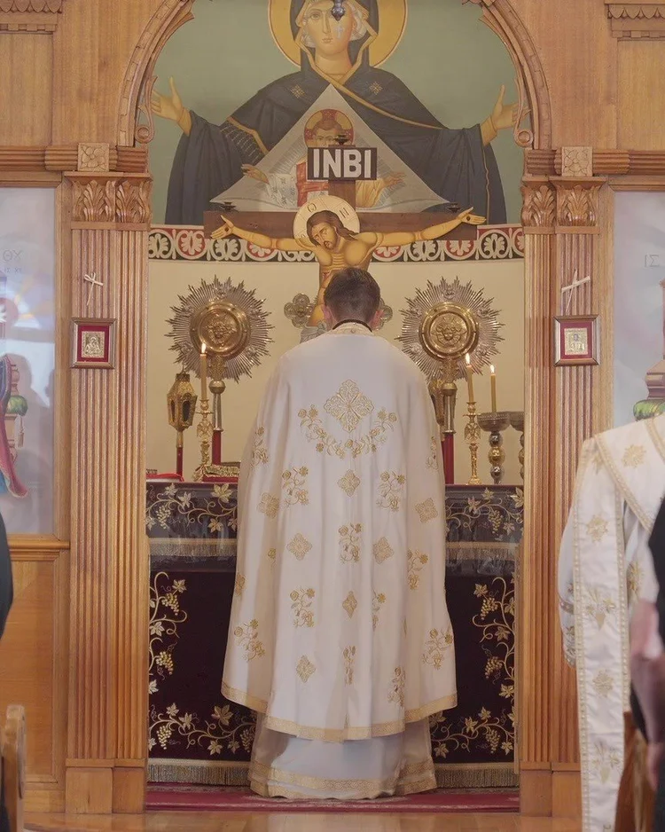Father Spyridon at the royal doors during the Divine Liturgy