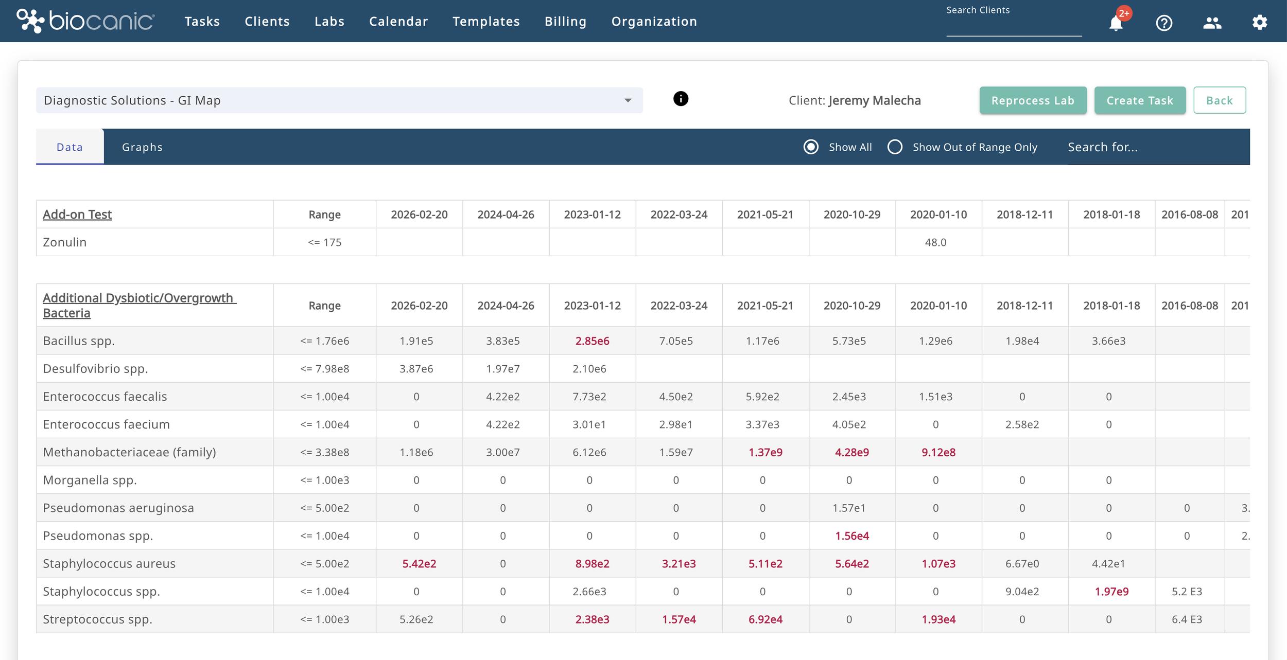 Lab Tracking Screenshot