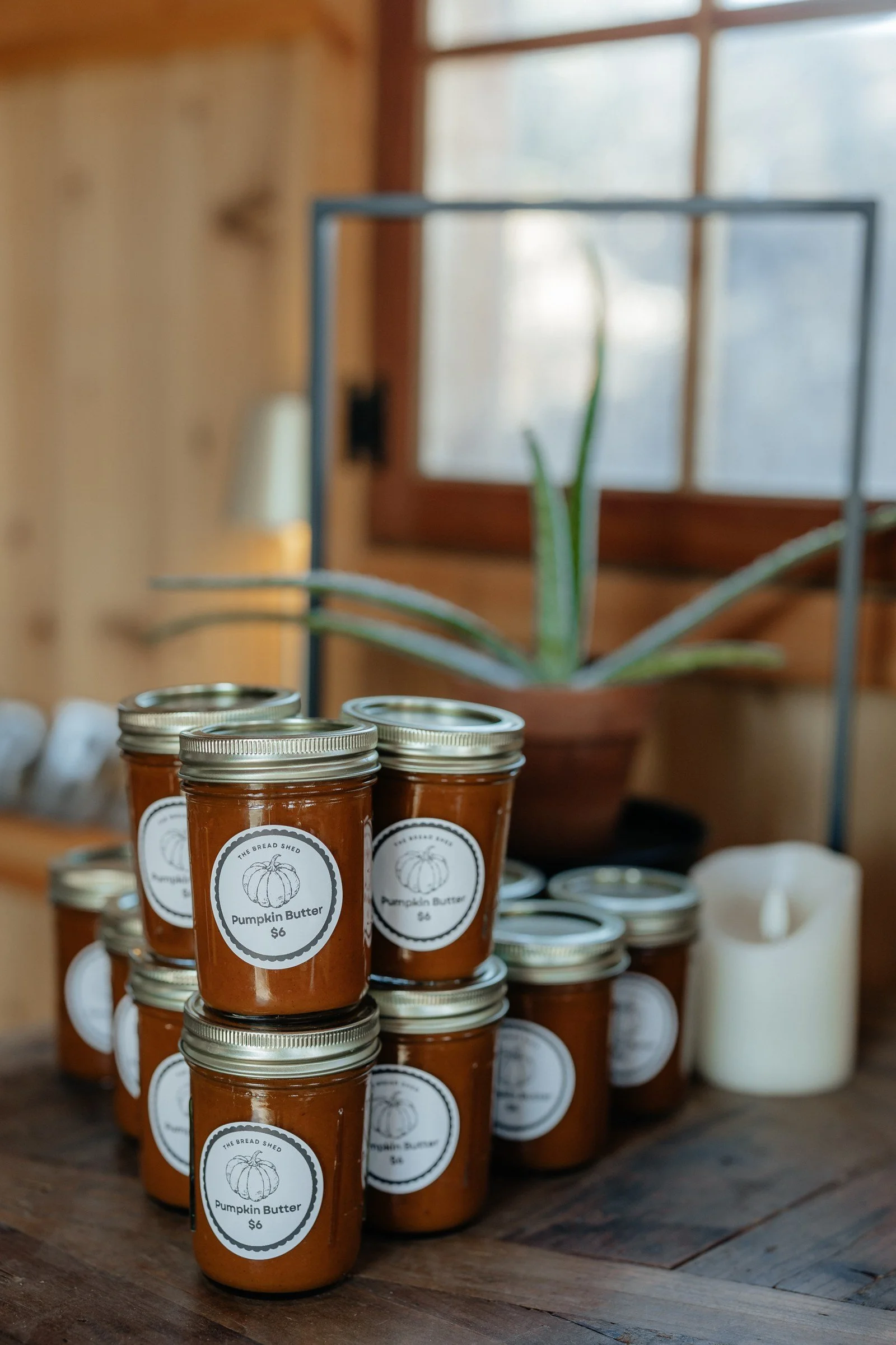 Jars of Lucks Farm pumpkin butter at the Lucks Farm Stand
