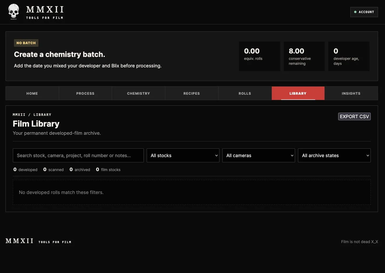 MMXII library archive screen