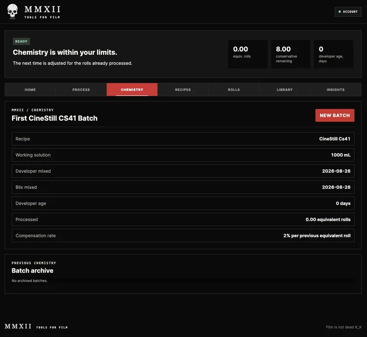 MMXII chemistry batch tracking screen