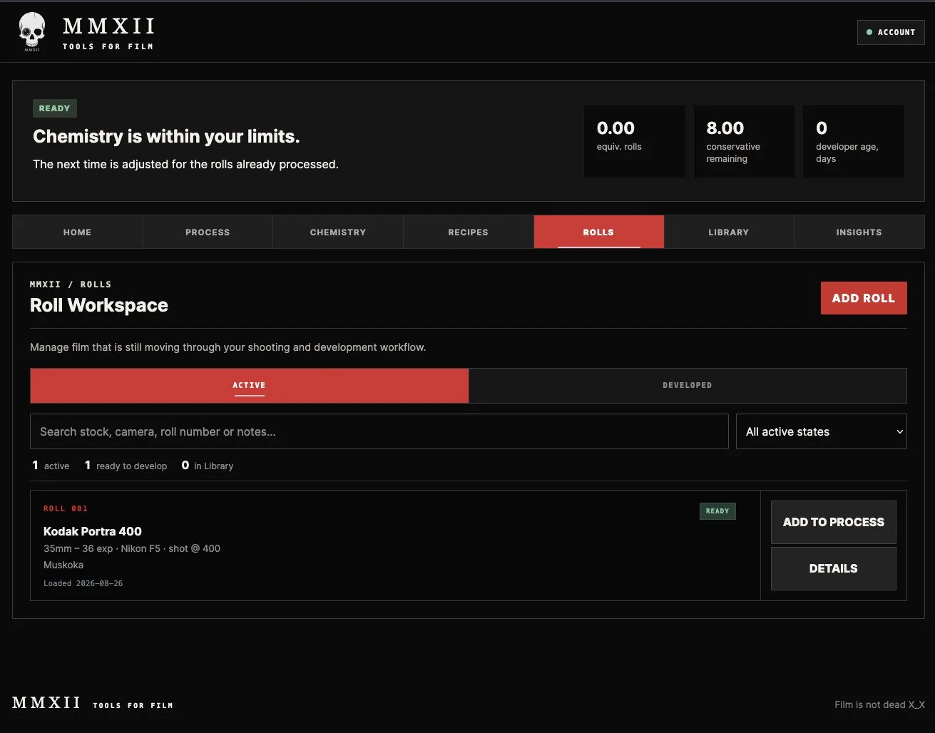 MMXII rolls working inventory screen