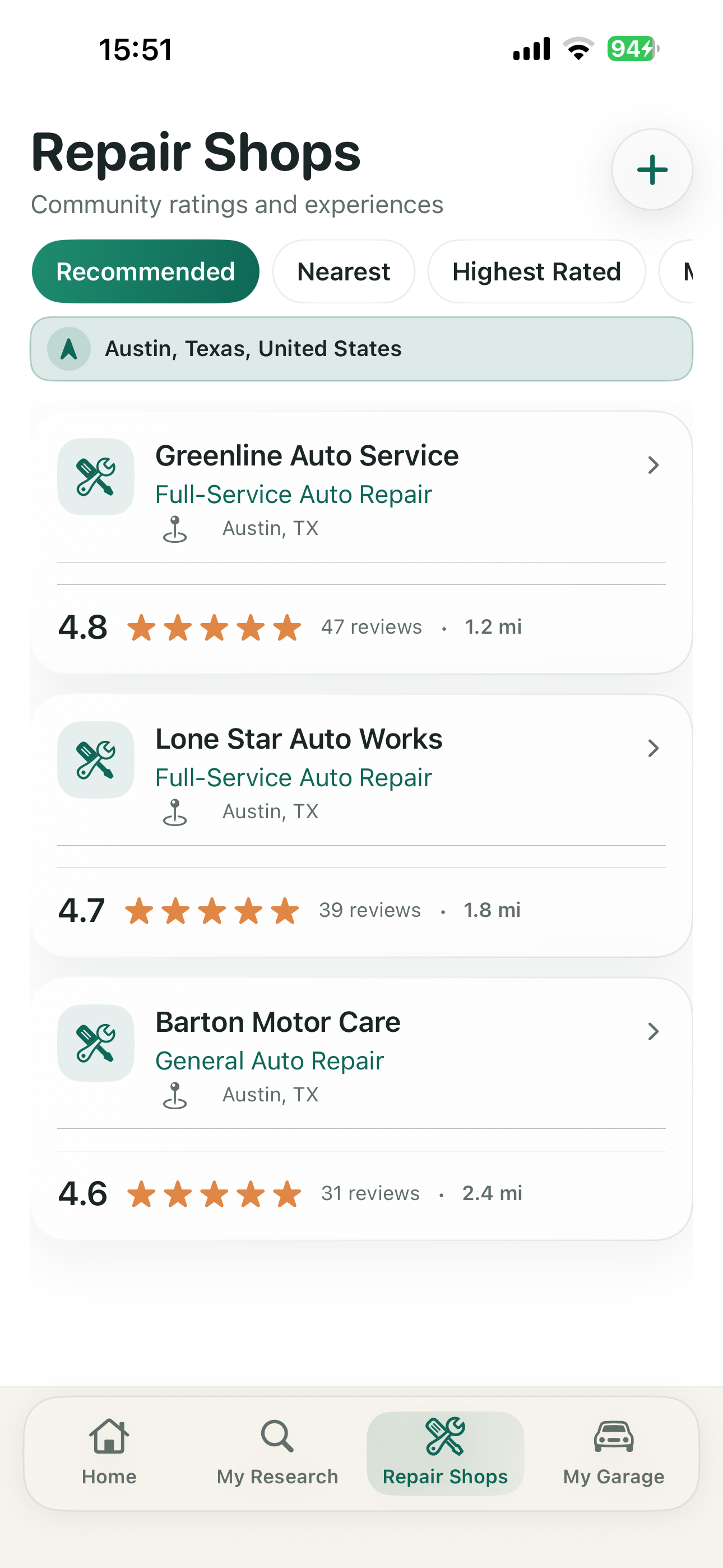 CarFixMate Repair Shops screen