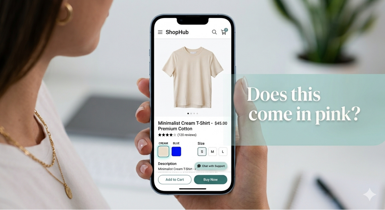Storefront chat widget answering a product question