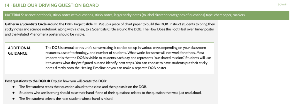 OpenSciEd Build Our Driving Question Board teacher guide