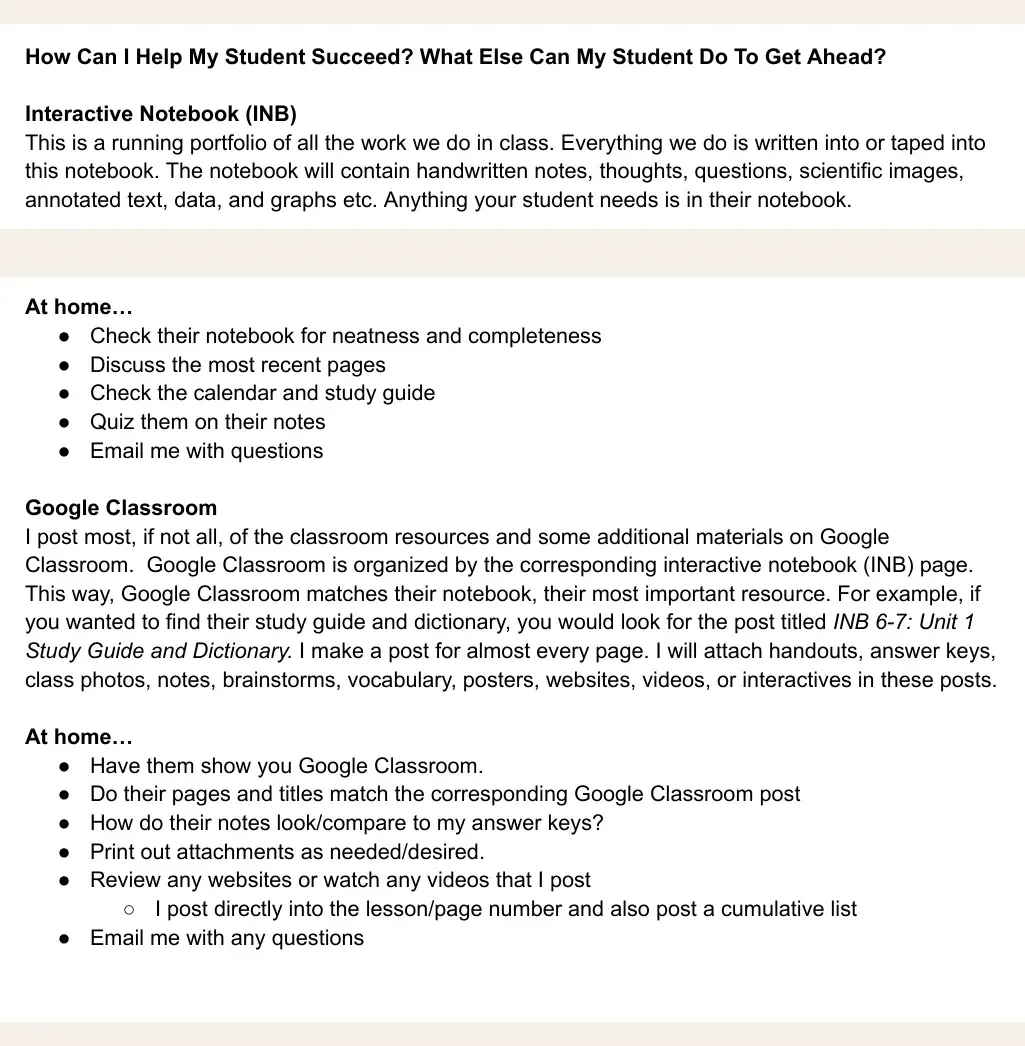 Selected excerpts from the How Can I Help My Student Succeed family handout