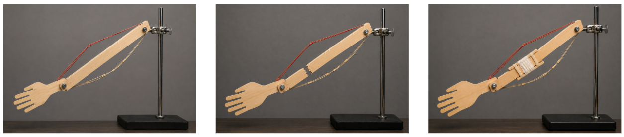Carolina Biological mechanical muscle-and-bone model in three configurations