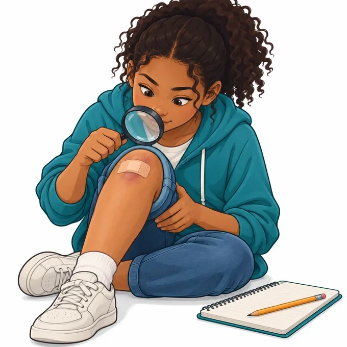 Observation illustration from the Injuries and Healing vocabulary practice set.