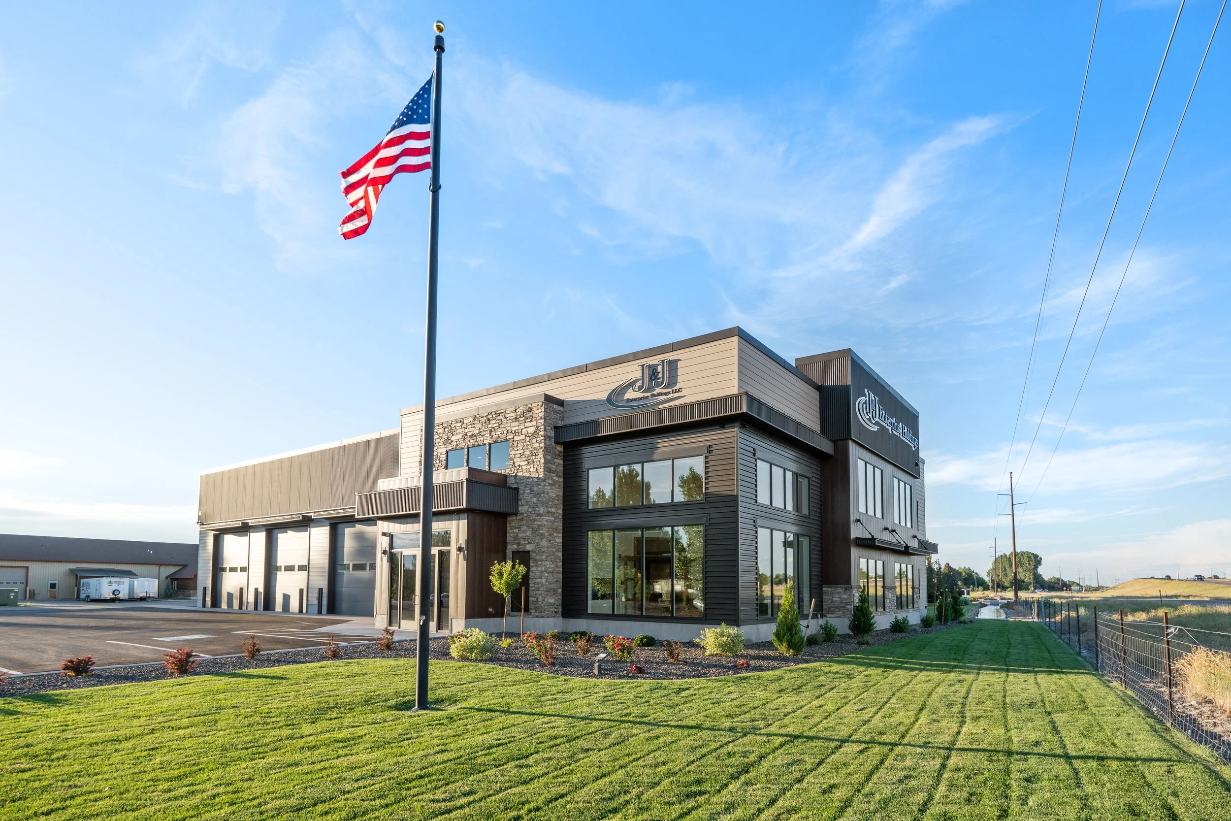 Exterior of the modern JAB office in Rigby
