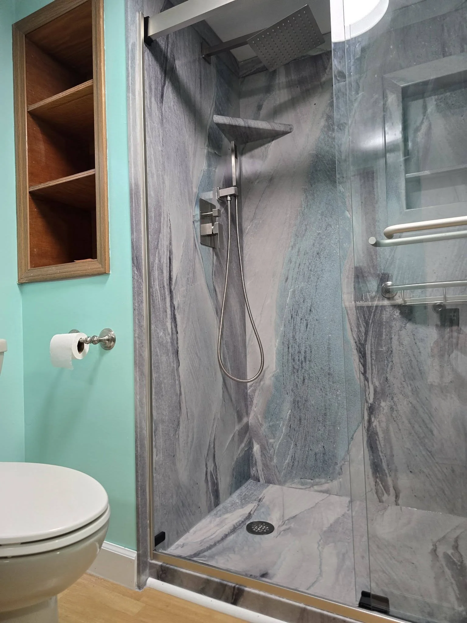 The shower from the bathroom