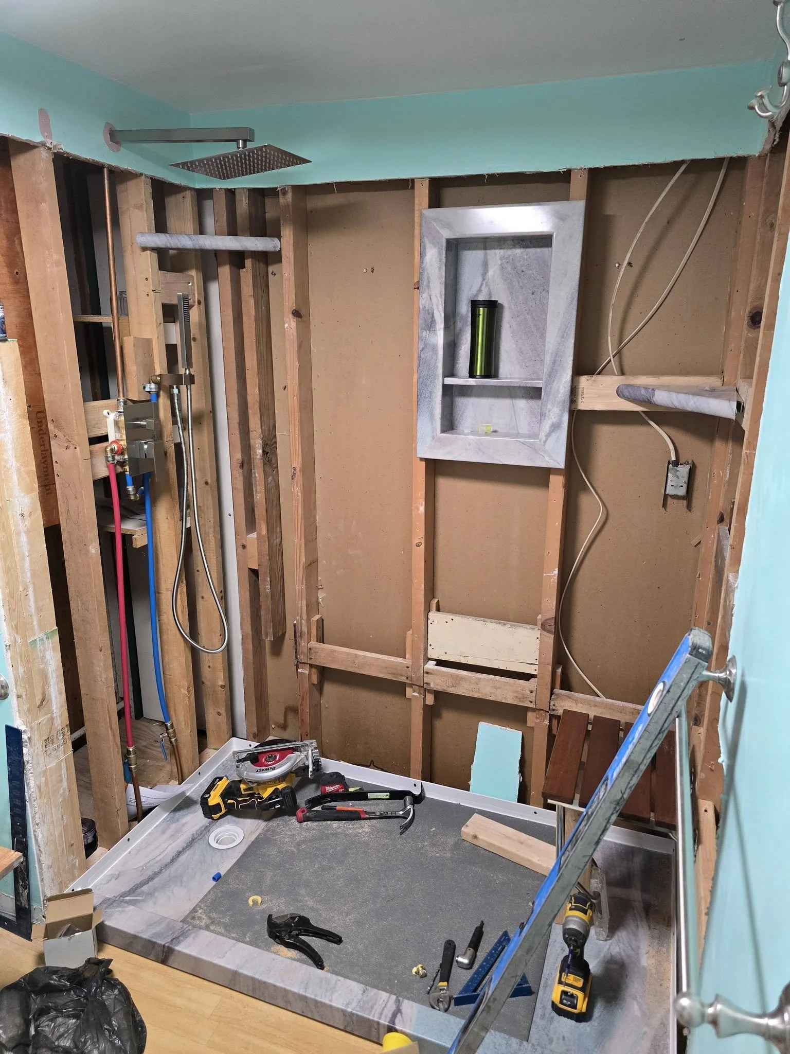 Dry layout: plumbing and framing before the walls closed in