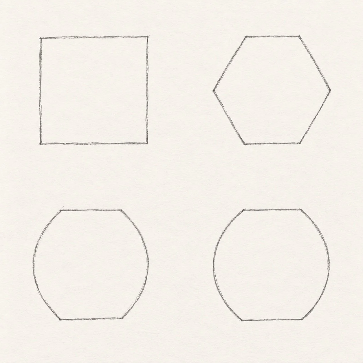 TAPER pencil studies moving from a square to a softly curved outline
