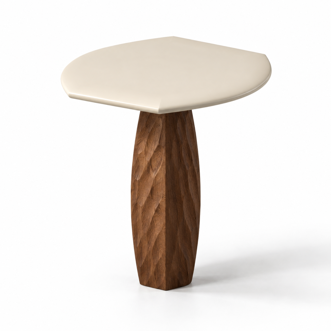 TAPER Center Table in cream lacquer and carved Seike