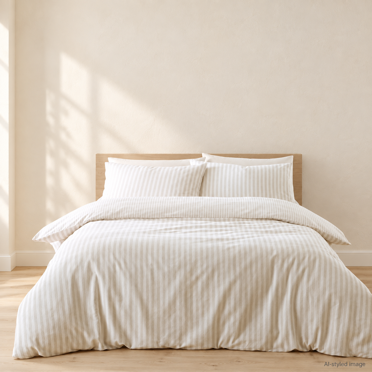 AI-styled image of Natural striped brushed-cotton duvet set