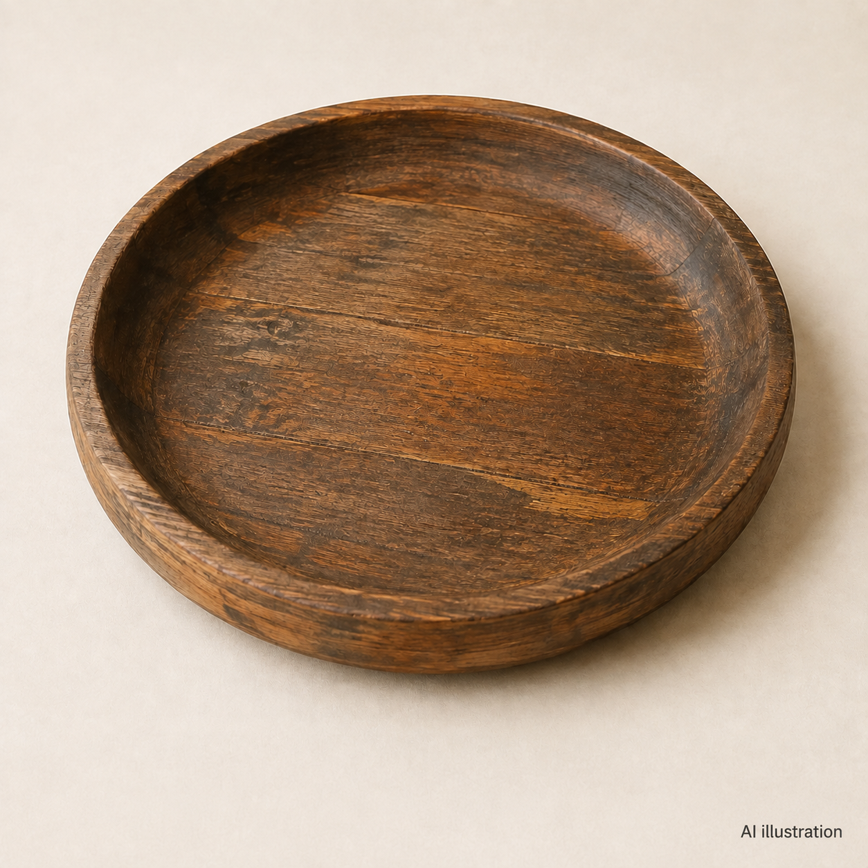 Rustic mango-wood bowl styled in a warm neutral interior