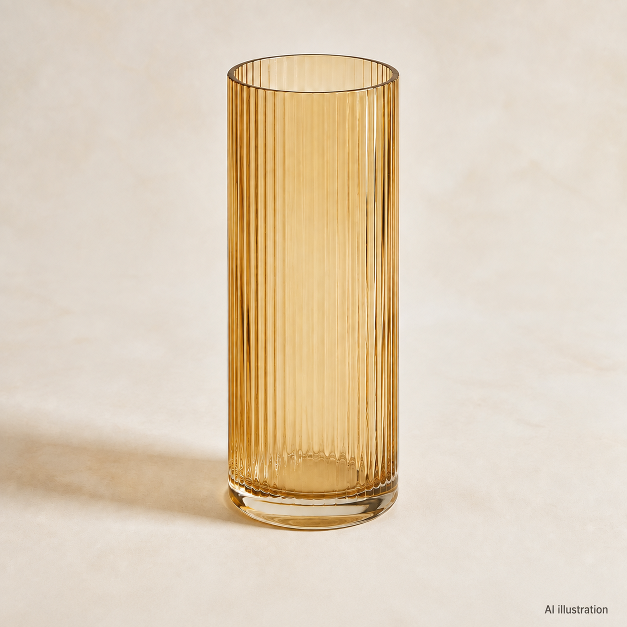 Amber ribbed glass vase