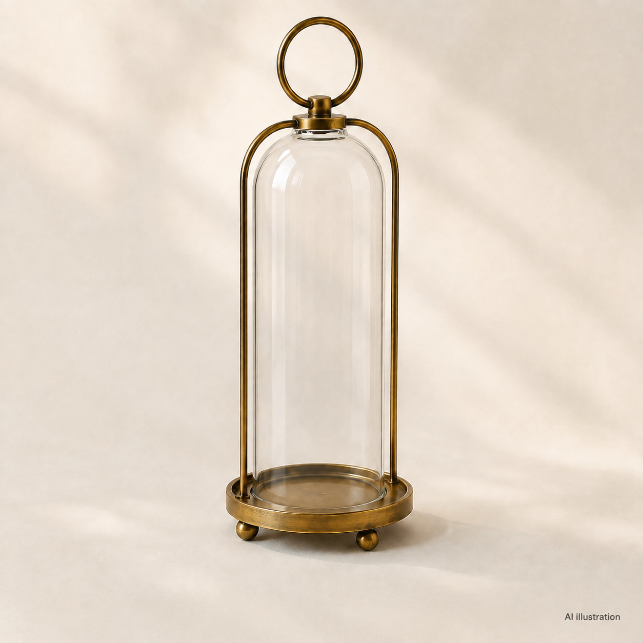 Antique brass lantern in a warm neutral interior