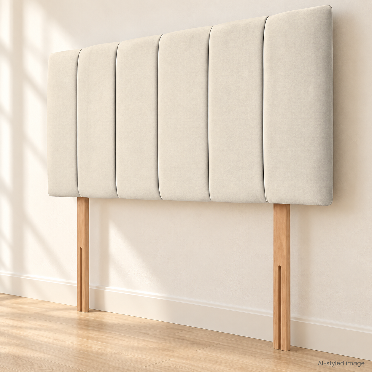 AI-styled image of Cream lined velvet divan headboard