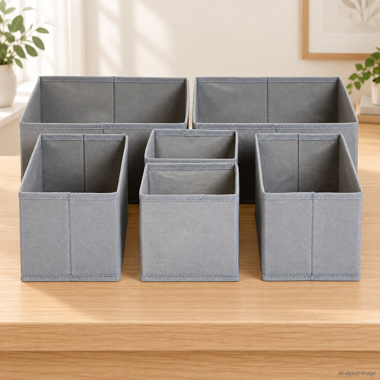 AI illustration of grey fabric drawer organisers