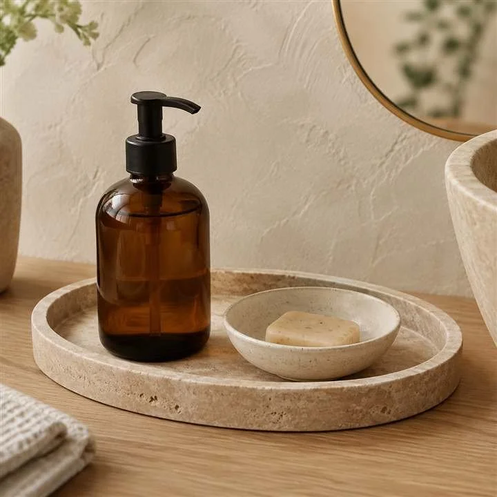 Oval travertine look decorative tray