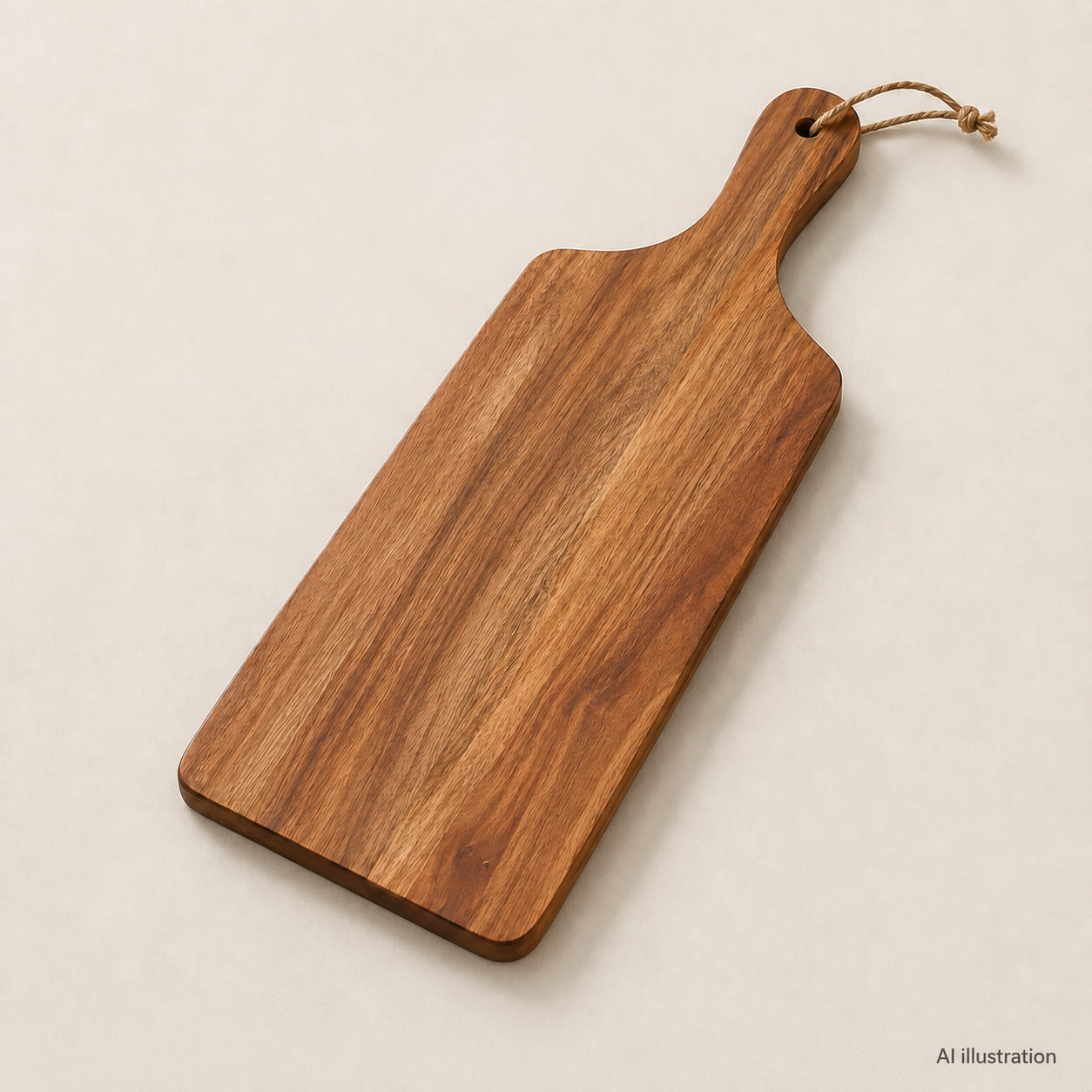 Acacia serving board styled in a warm neutral interior