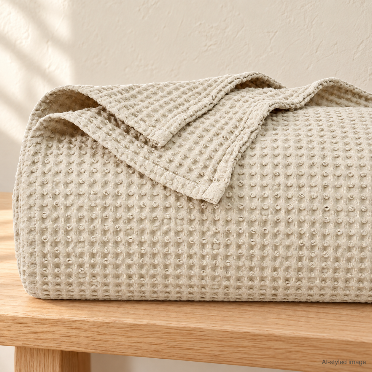 AI-styled image of Natural cotton waffle throw