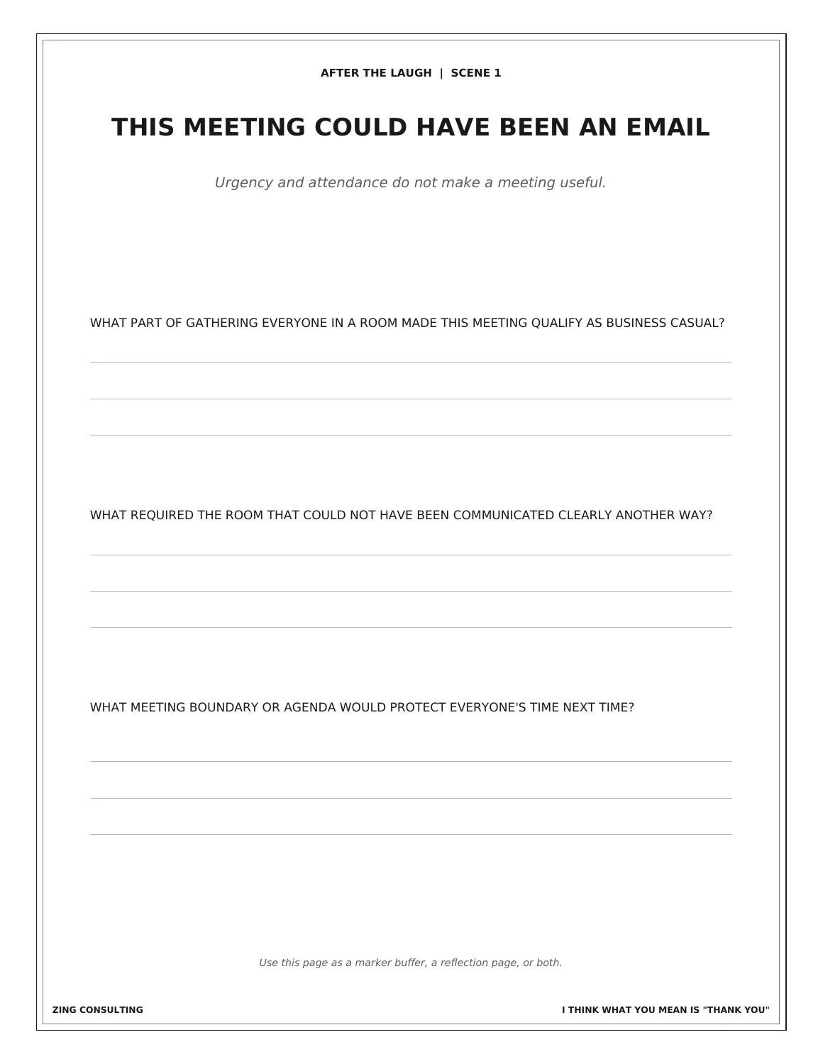 My Toxic Job: After the Laugh reflection page