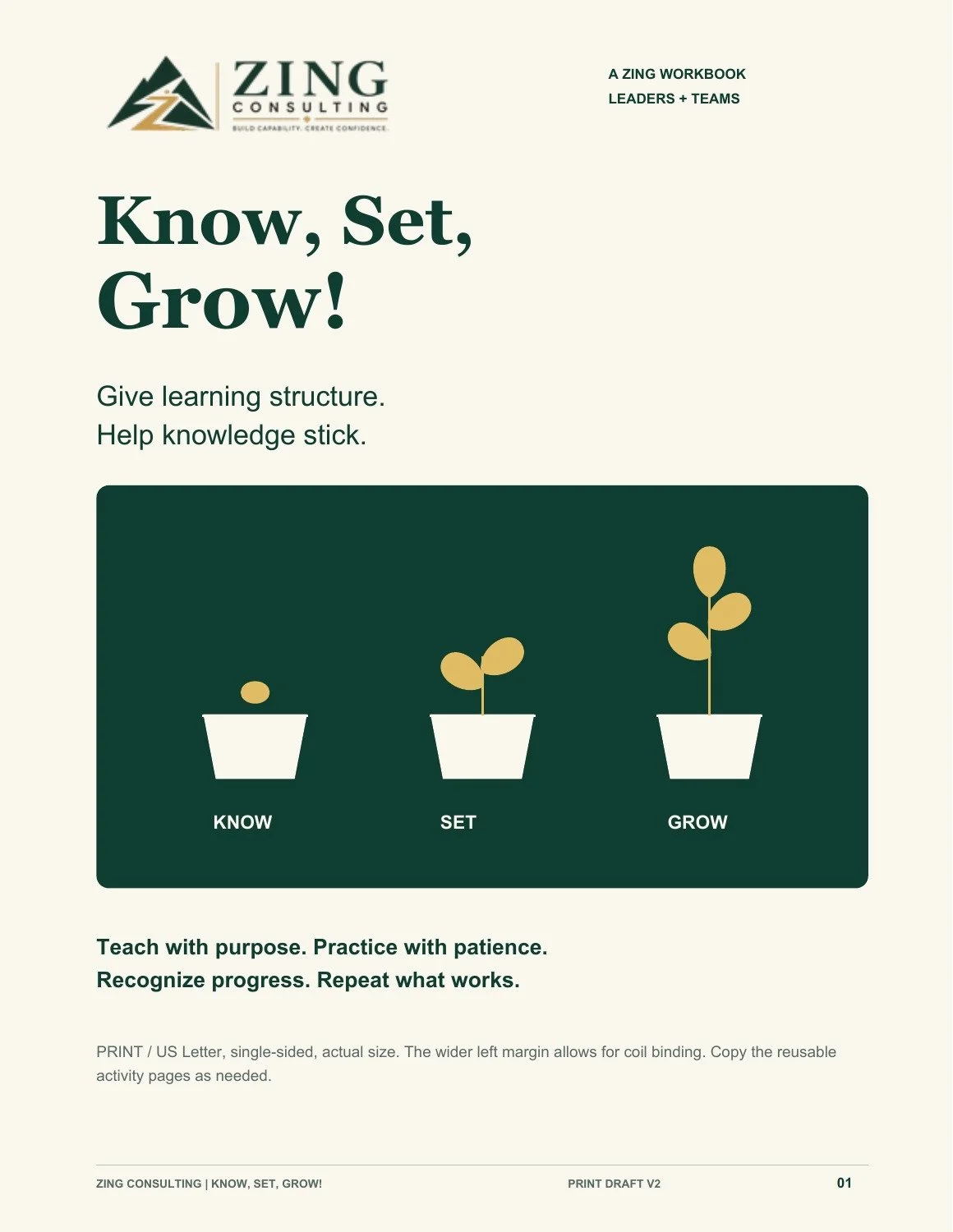 Know, Set, Grow! workbook cover