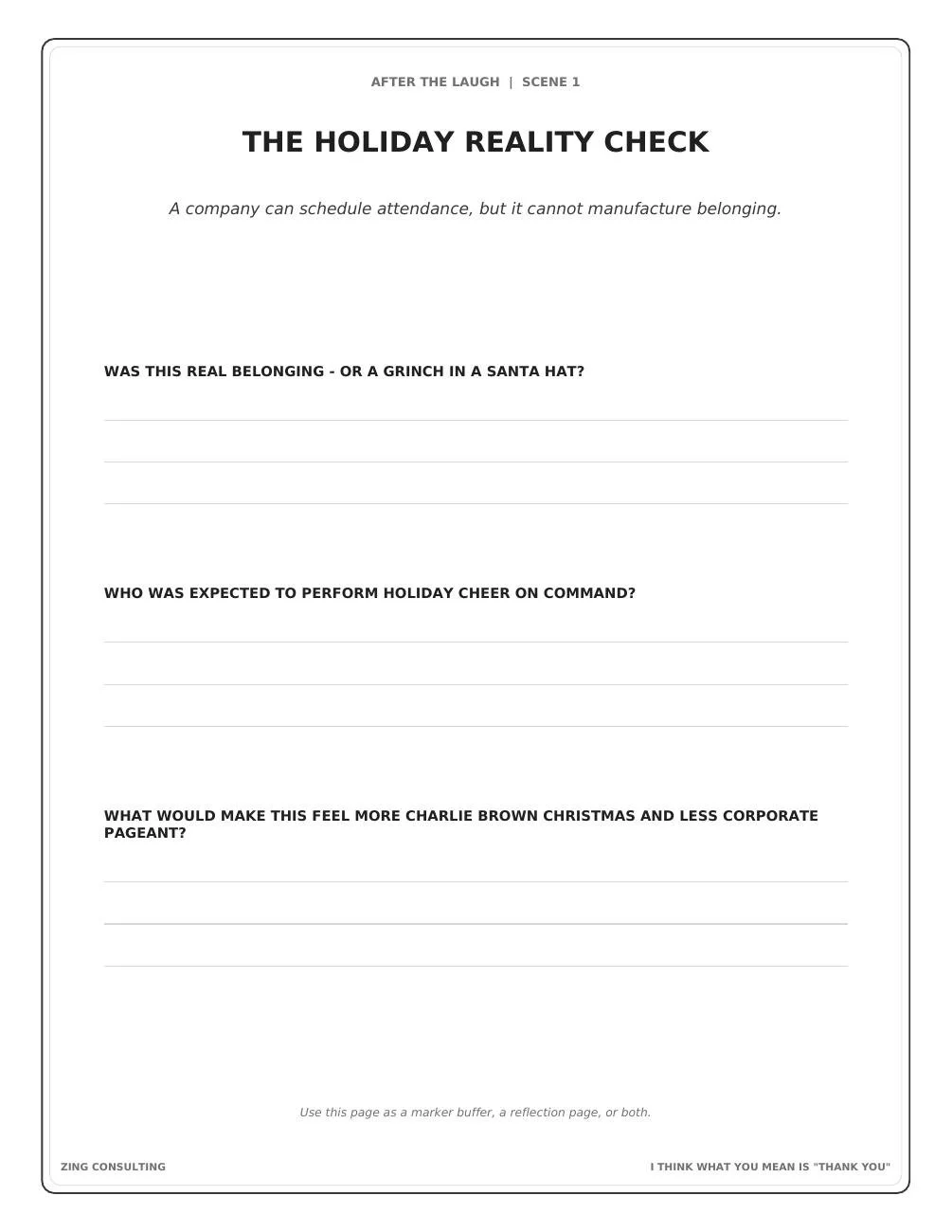 After the Laugh holiday reality check reflection page