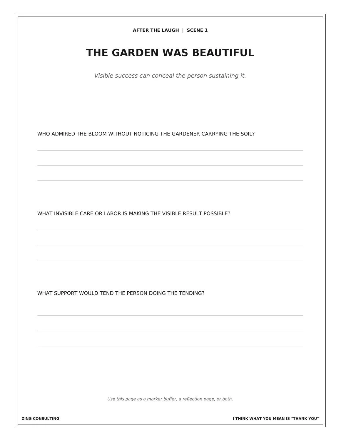 I Need to Be the Flower Right Now: After the Laugh reflection page
