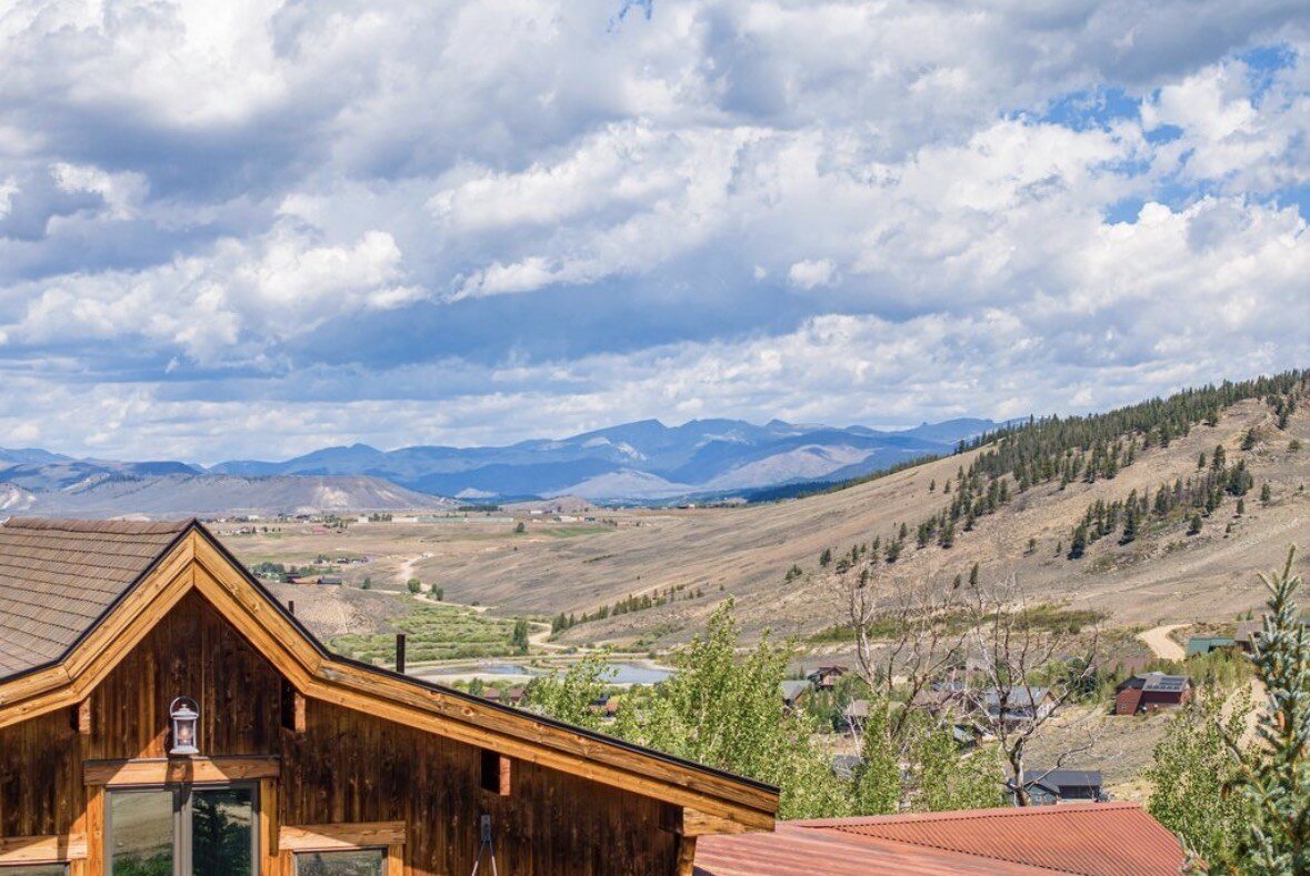 The view from the lodge across the valley to the mountains
