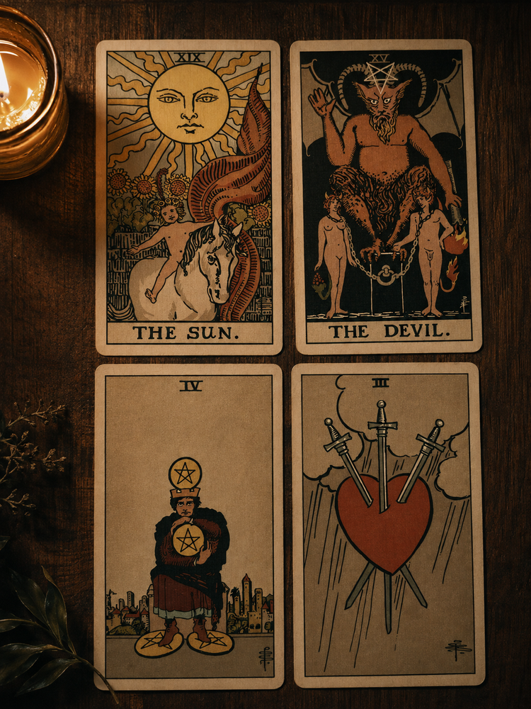 Tarot spread in green and gold
