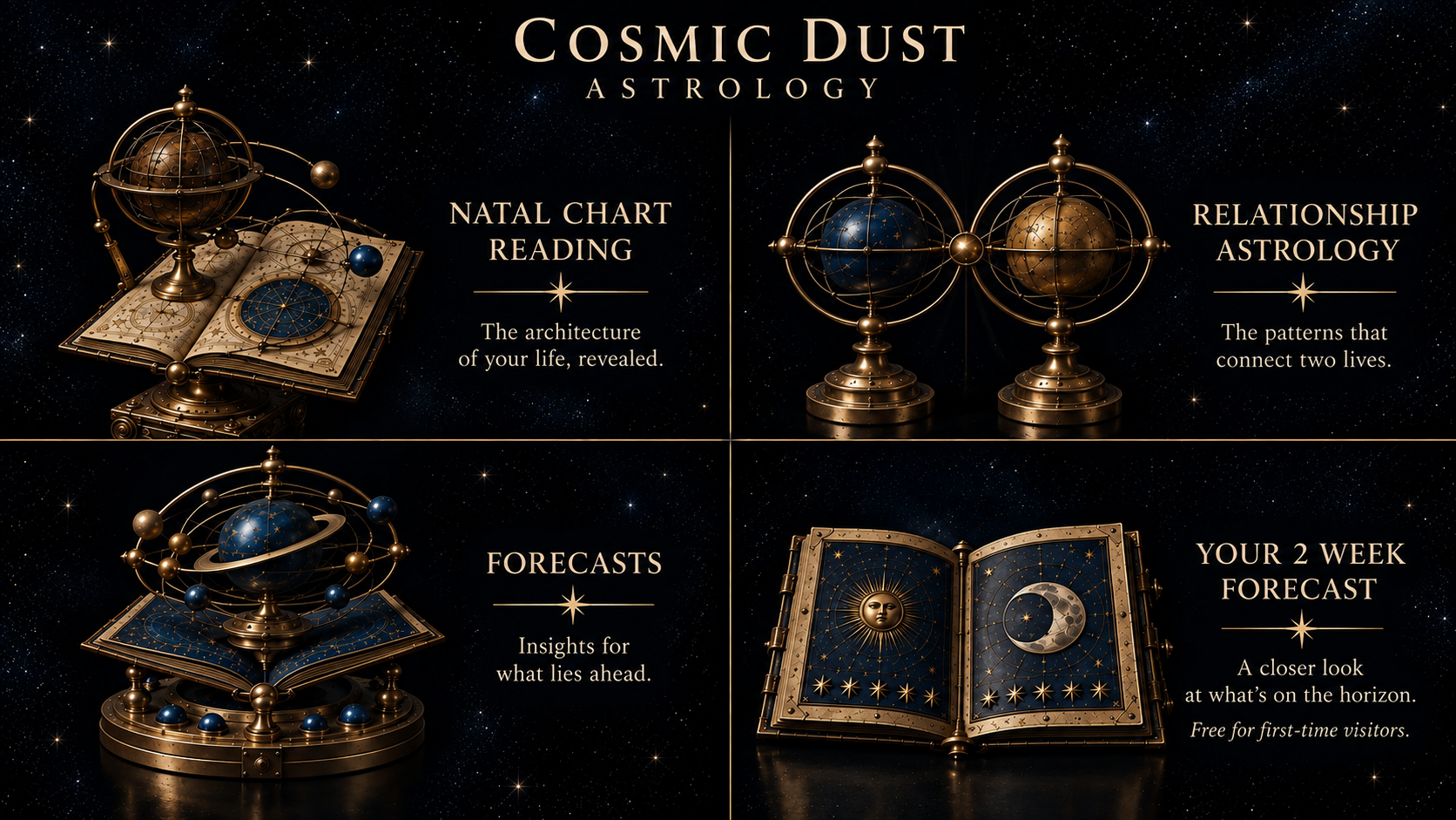Cosmic Dust Astrology: Natal Chart Reading, Relationship Astrology, Forecasts, and Your 2 Week Forecast.