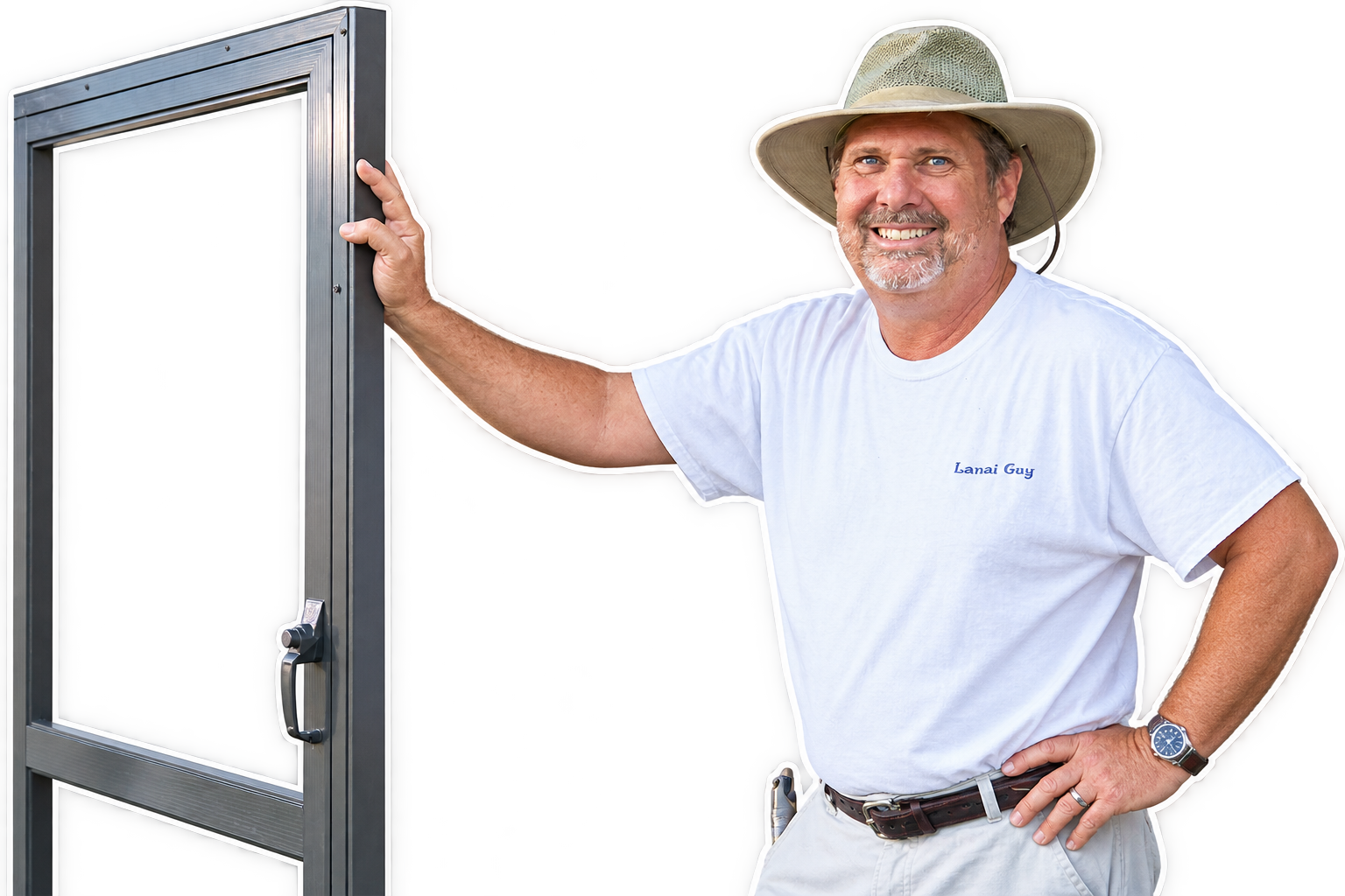 Todd, Lanai Guy's owner, at a screen door installation.