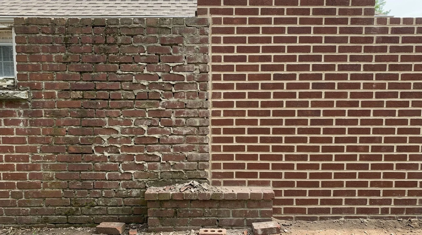 A brick wall repointed with fresh mortar