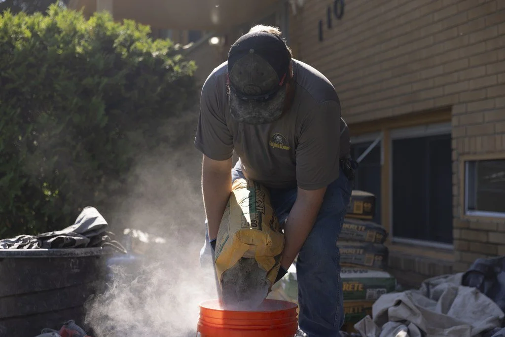 Mortar being mixed on site for a masonry job