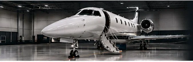Private jet in a hangar