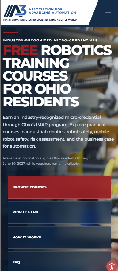 Ohio Automation Training mobile hero and navigation