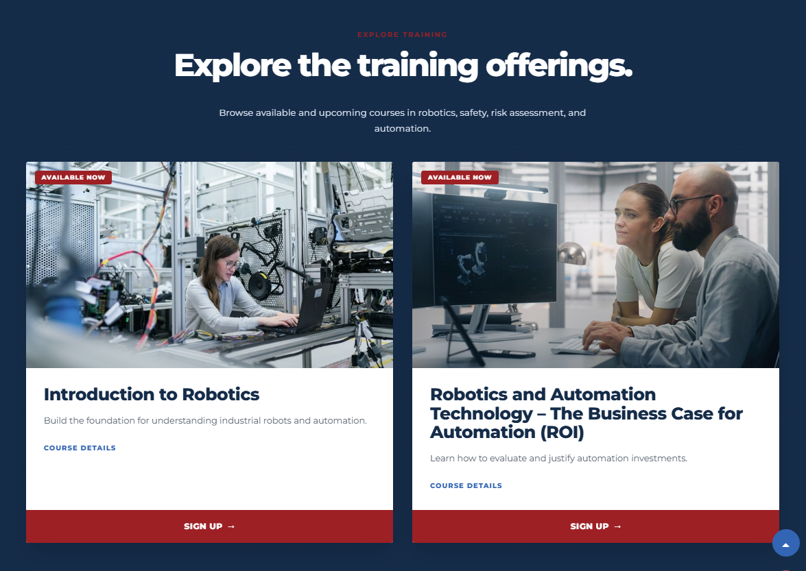 Ohio Automation Training course selection cards